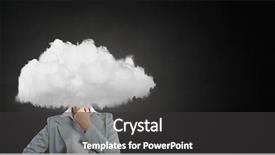  Presentation with cloud - PPT theme consisting of businesswoman standing with his head background and a dark gray colored foreground
