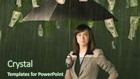 Presentation with rain - Presentation theme enhanced with businesswoman standing with umbrella in dollar bill rain concept on background background and a tawny brown colored foreground