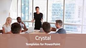  Presentation with board meeting - Theme enhanced with businesswoman stands to address meeting background and a coral colored foreground