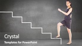  Presentation with stepping - PPT theme featuring businesswoman stepping up against grey background and a gray colored foreground