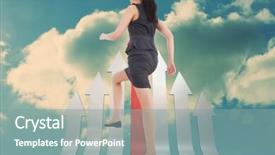  Presentation with stepping - PPT layouts enhanced with businesswoman stepping up against server hallway in the sky background and a seafoam green colored foreground