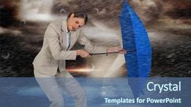  Presentation with composite - Slide set enhanced with businesswoman struggling with blue umbrella background and a  colored foreground