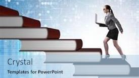  Presentation with climbing - Amazing PPT layouts having businesswoman-student-climbing-the-ladder backdrop and a light blue colored foreground