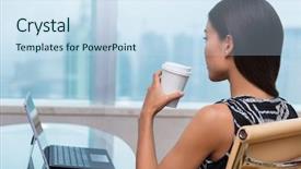  Presentation with life goals - Cool new PPT layouts with businesswoman taking a coffee break backdrop and a sky blue colored foreground