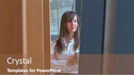  Presentation with office - Colorful presentation theme enhanced with businesswoman-taking-break-in-office backdrop and a tawny brown colored foreground