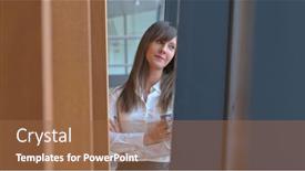  Presentation with office - Slide deck enhanced with businesswoman-taking-break-in-office background and a tawny brown colored foreground