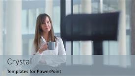  Presentation with office - Amazing slide deck having businesswoman-taking-break-in-office backdrop and a light blue colored foreground