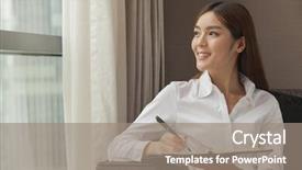  Presentation with taking notes - PPT layouts enhanced with businesswoman taking notes and looking background and a gray colored foreground