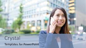  Presentation with tokyo - Beautiful theme featuring businesswoman-talk-to-cellphone backdrop and a light blue colored foreground