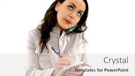  Presentation with taking notes - Amazing slide deck having businesswoman talking on a cell phone and taking notes backdrop and a lemonade colored foreground