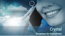  Presentation with light blue dna black - Colorful theme enhanced with businesswoman talking on mobile phone backdrop and a ocean colored foreground