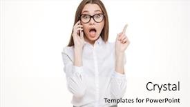  Presentation with finger - Theme with businesswoman talking on the mobile background and a  colored foreground