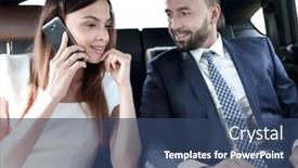  Presentation with car seat - Theme enhanced with businesswoman talking on the phone in the back seat of the car background and a ocean colored foreground