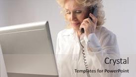  Presentation with telephone pole - Theme consisting of businesswoman talking on the telephone background and a  colored foreground