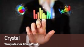 Presentation with colorful - Presentation design featuring businesswoman touching colorful modern graph background and a tawny brown colored foreground