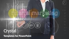  Presentation with marketing - Presentation theme having businesswoman touching the words referral marketing on interface against grey vignette background and a dark gray colored foreground