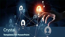  Presentation with finger - Slide deck having businesswoman touching with finger network background and a ocean colored foreground