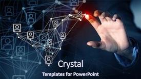  Presentation with finger - Colorful PPT theme enhanced with businesswoman touching with finger network backdrop and a navy blue colored foreground