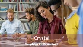  Presentation with report training - PPT theme consisting of businesswoman-training-young-business-man background and a tawny brown colored foreground