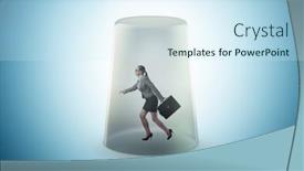  Presentation with glass - Presentation design with businesswoman-trapped-in-transparent-glass background and a cool aqua colored foreground