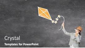  Presentation with paper - Beautiful slides featuring businesswoman-trying-paper-mustache backdrop and a dark gray colored foreground