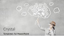  Presentation with paper - Presentation theme having businesswoman-trying-paper-mustache background and a light gray colored foreground