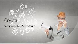  Presentation with paper - Presentation featuring businesswoman-trying-paper-mustache background and a light gray colored foreground