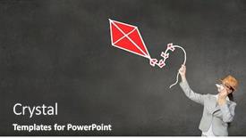  Presentation with paper - PPT theme enhanced with businesswoman-trying-paper-mustache background and a dark gray colored foreground