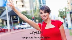  Presentation with taxi - Slide set consisting of businesswoman trying to catch a taxi background and a red colored foreground