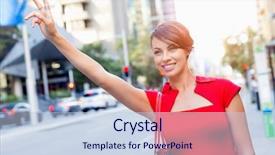  Presentation with taxi - Slide set enhanced with businesswoman trying to catch a taxi background and a light blue colored foreground