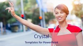  Presentation with taxi - Cool new theme with businesswoman trying to catch a taxi backdrop and a sky blue colored foreground