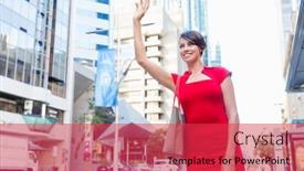  Presentation with taxi - Slides with businesswoman trying to catch a taxi background and a red colored foreground