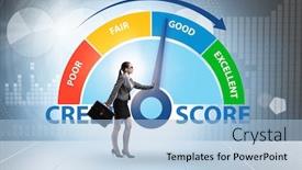  Presentation with credit score - Presentation theme consisting of businesswoman-trying-to-improve-credit background and a light blue colored foreground