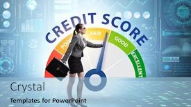  Presentation with credit score - Slide set enhanced with businesswoman-trying-to-improve-credit background and a light blue colored foreground