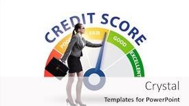  Presentation with credit score - Amazing PPT theme having businesswoman-trying-to-improve-credit backdrop and a white colored foreground