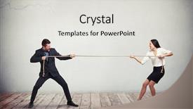  Presentation with strength - Theme having businesswoman tug of war background and a light gray colored foreground