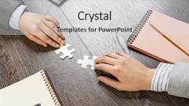  Presentation with finding international jobs - Beautiful slides featuring businesswoman two jigsaw pieces - finally finding solution backdrop and a  colored foreground