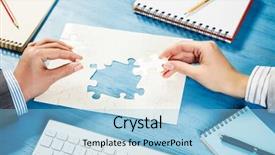  Presentation with finding god - Beautiful PPT layouts featuring businesswoman two jigsaw pieces - finally finding solution backdrop and a  colored foreground