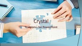  Presentation with finding international jobs - Cool new slides with businesswoman two jigsaw pieces - finally finding solution backdrop and a  colored foreground