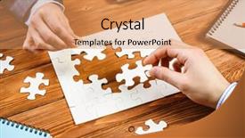  Presentation with finding purpose - Audience pleasing presentation consisting of businesswoman two jigsaw pieces - finally finding solution backdrop and a coral colored foreground