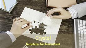  Presentation with finding god - Colorful PPT layouts enhanced with businesswoman two jigsaw pieces - finally finding solution backdrop and a  colored foreground