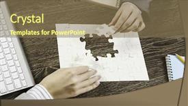  Presentation with finding purpose - Theme enhanced with businesswoman two jigsaw pieces - finally finding solution background and a  colored foreground