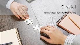  Presentation with finding purpose in life - Cool new PPT theme with businesswoman two jigsaw pieces - finally finding solution backdrop and a  colored foreground