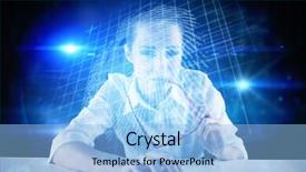  Presentation with security scan - Audience pleasing slides consisting of businesswoman typing on a keyboard against digital security finger print scan backdrop and a light blue colored foreground