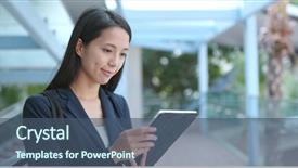  Presentation with computer vision abstract digital eye - Cool new PPT theme with businesswoman use of digital tablet backdrop and a  colored foreground