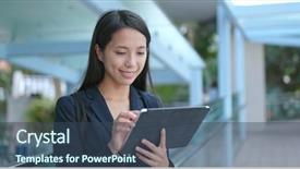  Presentation with computer vision abstract digital eye - Slides having businesswoman use of digital tablet background and a  colored foreground