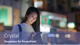  Presentation with mobile use - PPT theme consisting of businesswoman-use-of-mobile-phone background and a ocean colored foreground