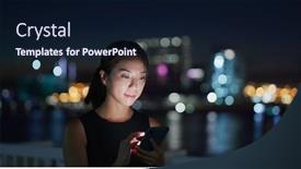  Presentation with smart city - Slides having businesswoman-use-of-smart-phone background and a wine colored foreground