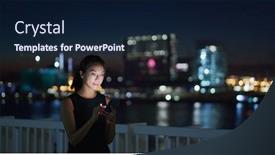  Presentation with smart city - Audience pleasing PPT theme consisting of businesswoman-use-of-smart-phone backdrop and a navy blue colored foreground