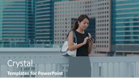  Presentation with phone tower - Audience pleasing slide deck consisting of businesswoman-use-of-smart-phone backdrop and a gray colored foreground